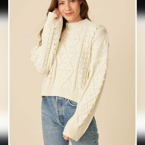 REVOLVE One Grey Day Laurel Cable Pullover Sweater NWT Snow White Size Small